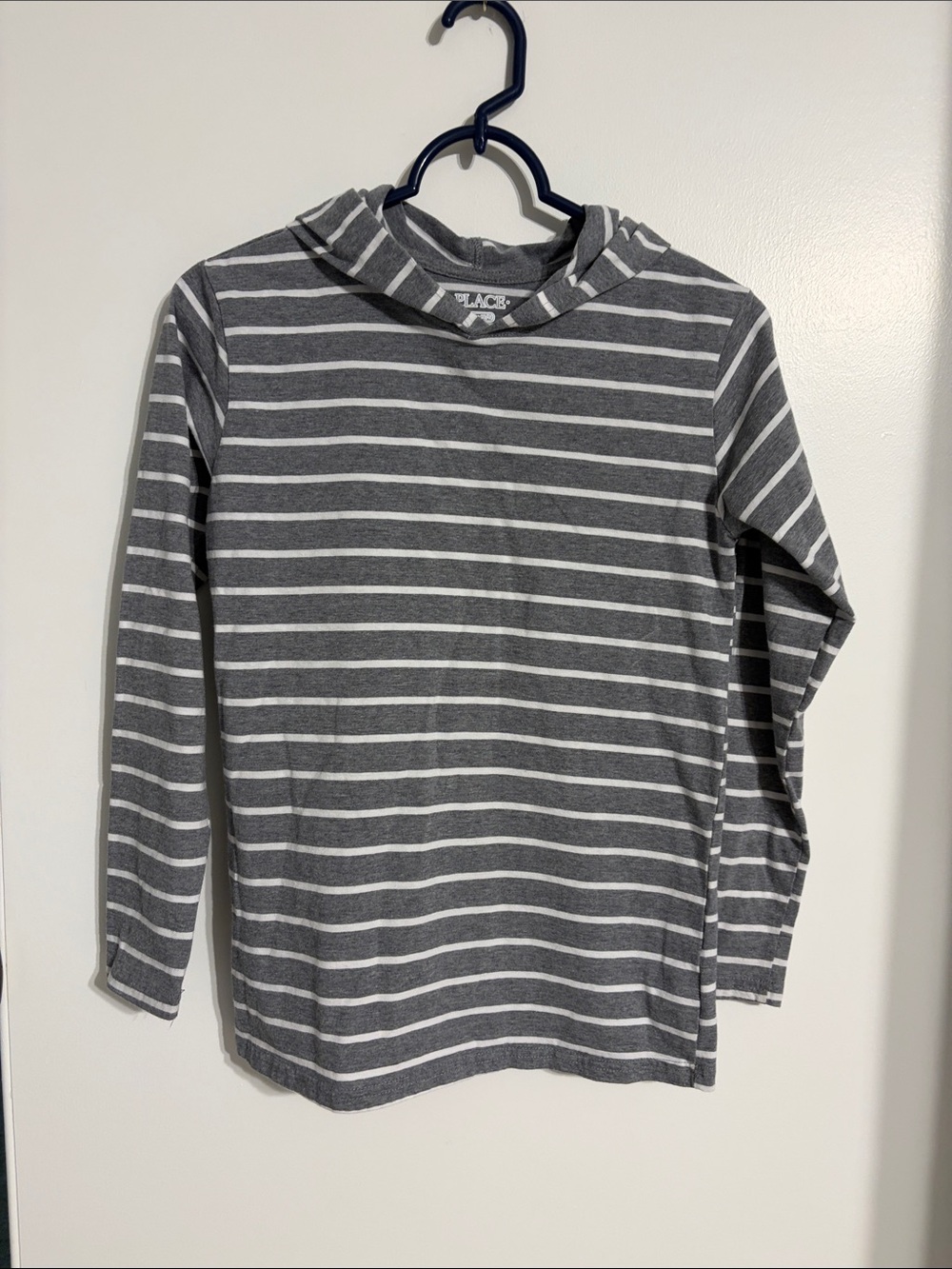 The Children's Place Gray & White Striped Hooded Long Sleeve Top